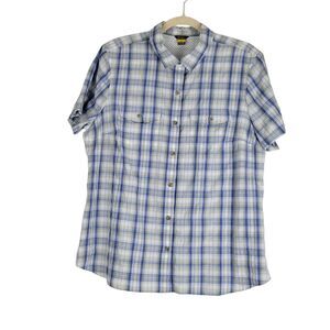 Eddie Bauer Ladies XL Short Sleeve Shirt Blue Plaid Button Up with Arm Vents